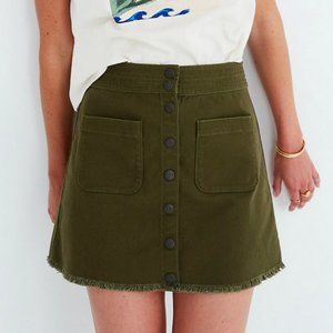 MADEWELL KALE GREEN RAW HEM POCKET STRETCH A-LINE MINI SKIRT